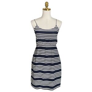 J. Crew 100% Silk Blouson Navy Blue & White Striped Mini Cami Dress Size 2